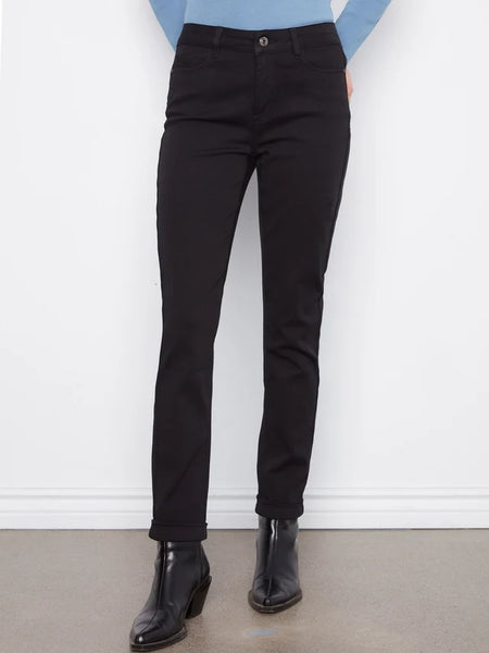 Black Cuffed Hem Slim 5-Pocket Twill Pants