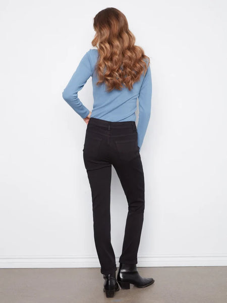 Black Cuffed Hem Slim 5-Pocket Twill Pants