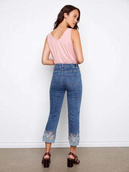 Cropped Stretch Denim w/Embroidered Cuff