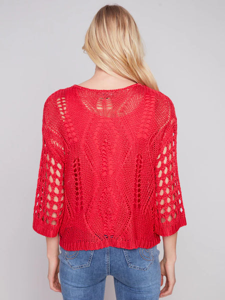 Crocheted Red Dolman Sleeve Sweater