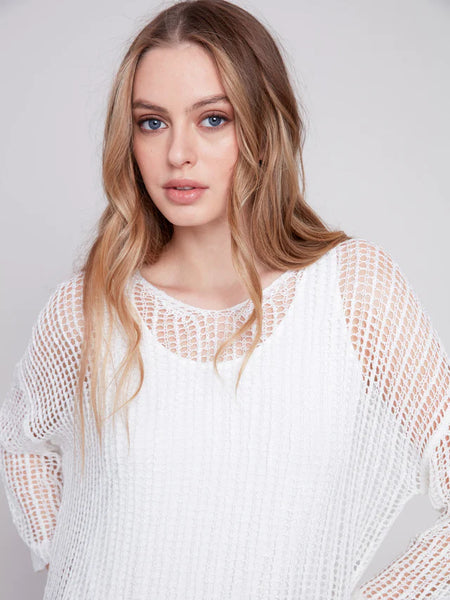 White Fishnet Crochet Sweater