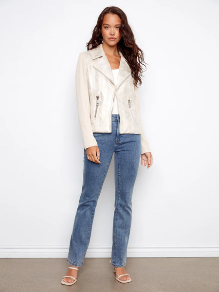 Pearl Foiled Faux Leather Moto Jacket