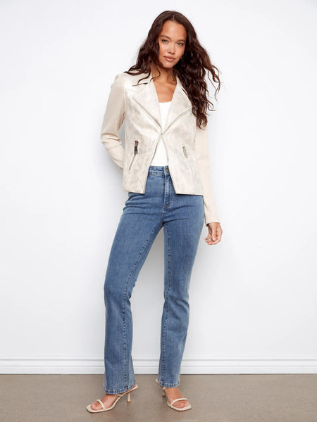 Pearl Foiled Faux Leather Moto Jacket