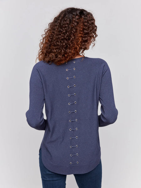 Round Hem Sweater w/Lace Back