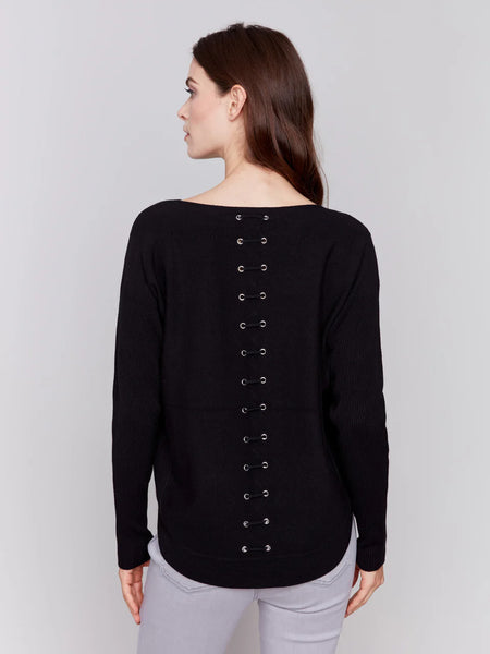 Round Hem Sweater w/Lace Back