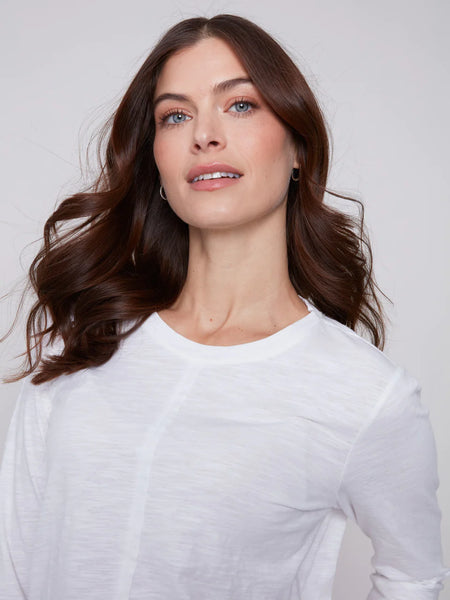3/4 Sleeve Organic Cotton Knit Top-White