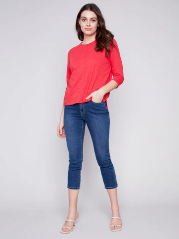 Red 3/4 Organic Cotton Knit Top