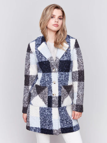 Navy Boucle Plaid Coat