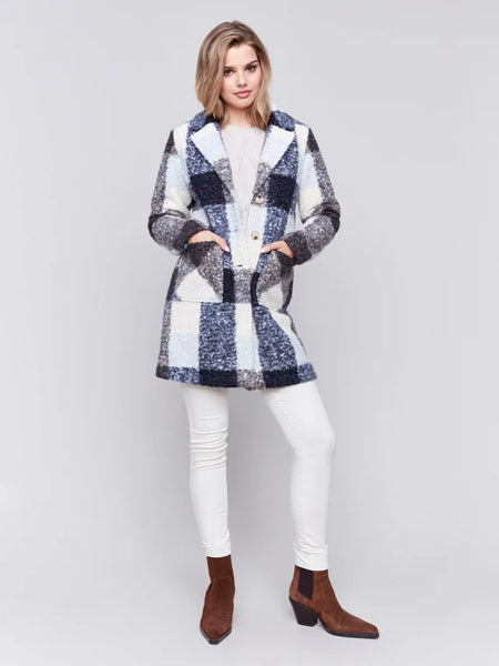 Navy Boucle Plaid Coat