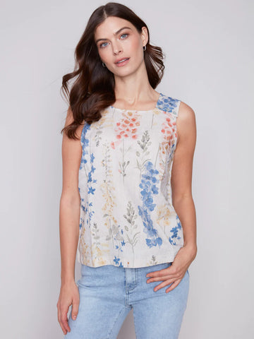 Floral Printed Button Top w/Shoulder Buttons