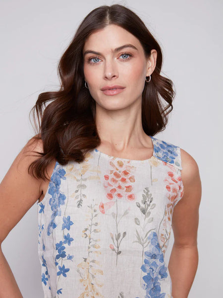 Floral Printed Button Top w/Shoulder Buttons
