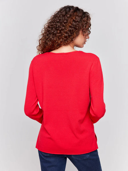 Basic V-Neck Sweater-Cranberry