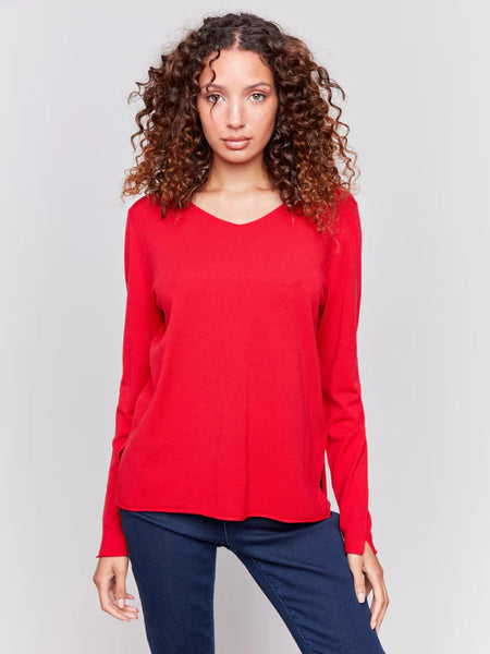 Basic V-Neck Sweater-Cranberry