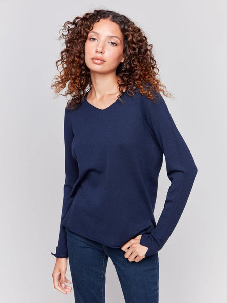 Basic V-Neck Sweater-Navy