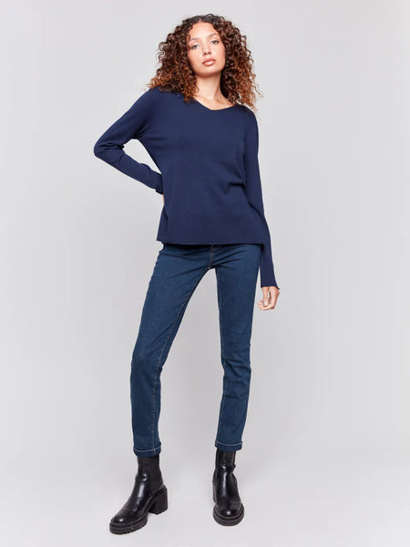 Basic V-Neck Sweater-Navy