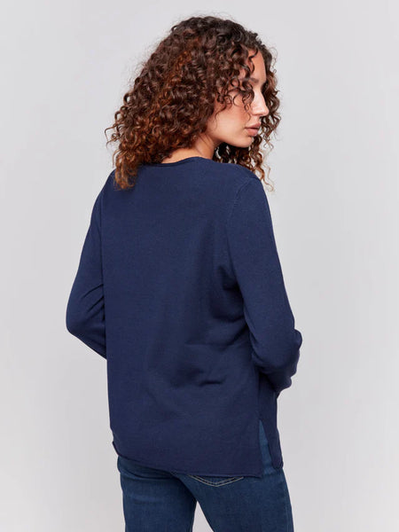 Basic V-Neck Sweater-Navy