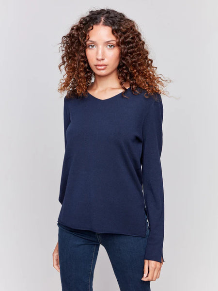 Basic V-Neck Sweater-Navy