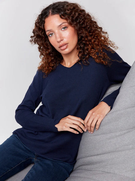 Basic V-Neck Sweater-Navy