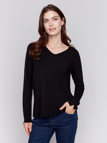 Basic V-Neck Sweater-Black