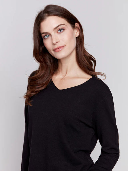 Basic V-Neck Sweater-Black