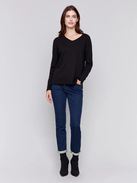 Basic V-Neck Sweater-Black