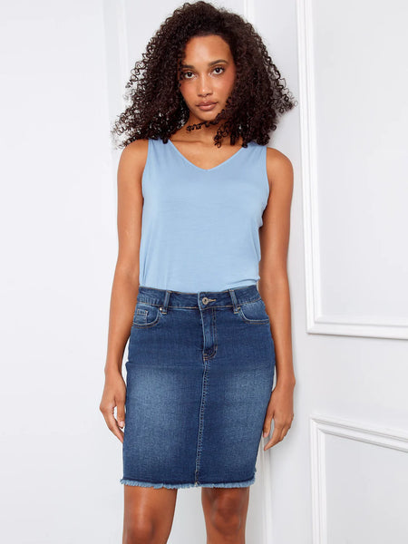 Stretch Denim Skort w/Frayed Hem