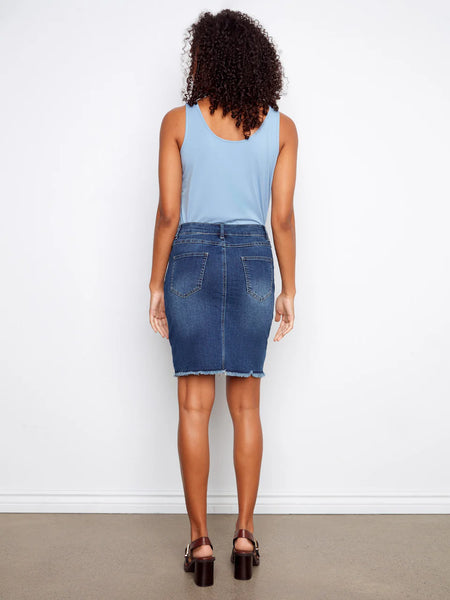 Stretch Denim Skort w/Frayed Hem