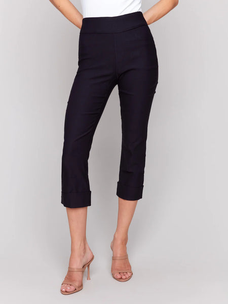 Pull-On Stretch Cropped Cuffed Pants