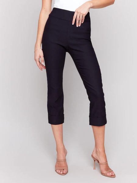 Pull-On Stretch Cropped Cuffed Pants