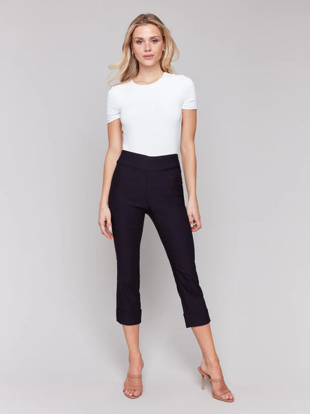 Pull-On Stretch Cropped Cuffed Pants
