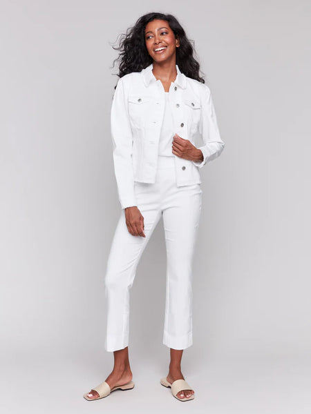 White Fringe Hem Twill Jacket