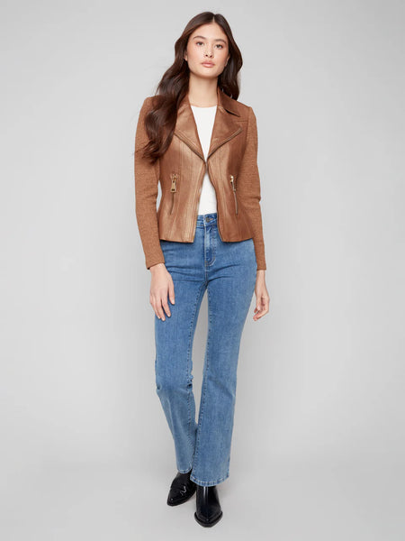 Foil Leather & Rib Knit Combo Jacket