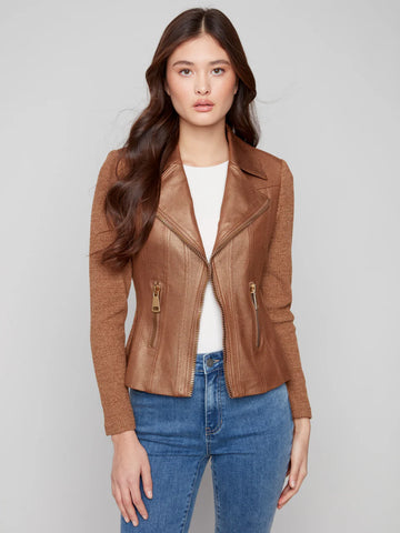 Foil Leather & Rib Knit Combo Jacket