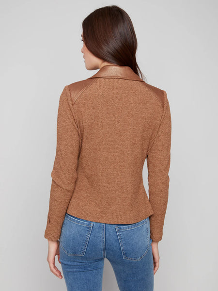 Foil Leather & Rib Knit Combo Jacket