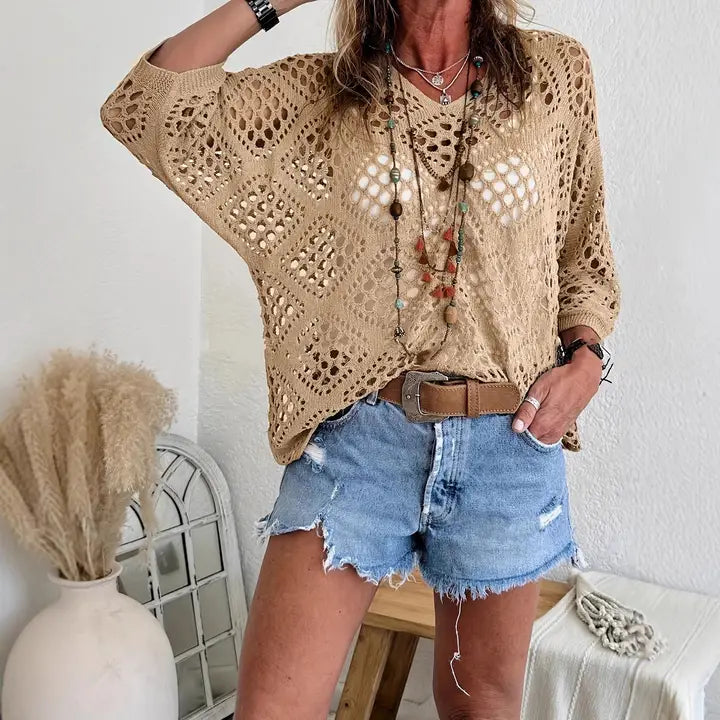Knit V-Neck Cutout Sweater