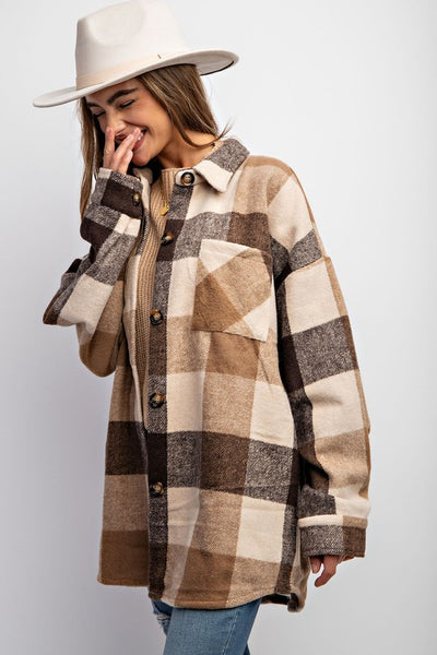 Brown Plaid Shacket w/Pockets