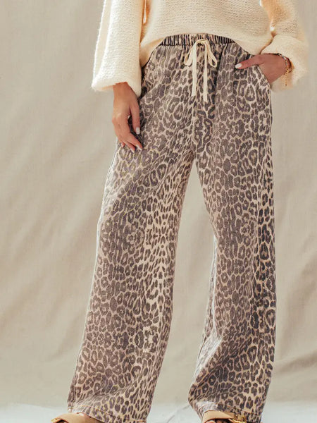 Wide Leg Leopard Print Pants