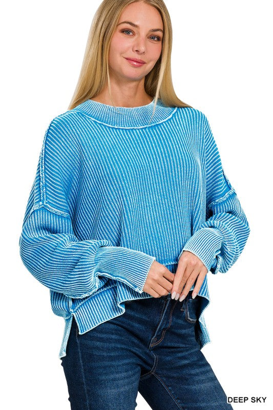 Washed Oversized Cropped Sweater