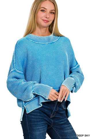 Washed Oversized Cropped Sweater