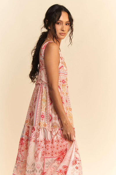 Geo Floral Tiered Maxi Dress