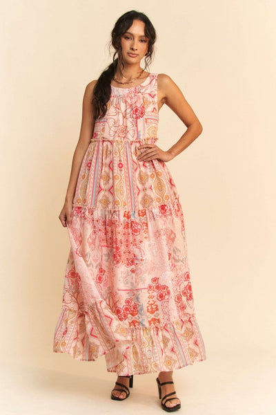 Geo Floral Tiered Maxi Dress