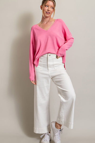 Pale Pink V-Neck Sweater