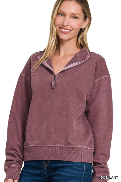 Washed Plum 1/2 zip Sweatshirt