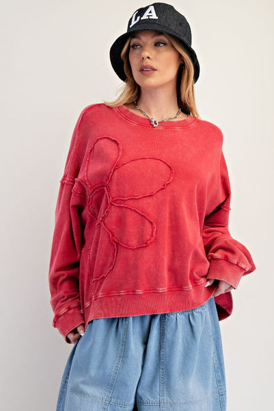 Red Floral Cutout Sweatshirt