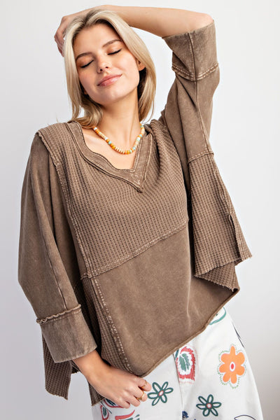 3/4 Sleeve Mineral Washed Thermal Top