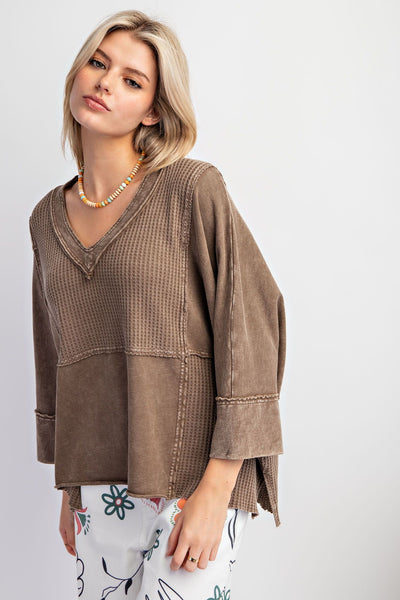 3/4 Sleeve Mineral Washed Thermal Top