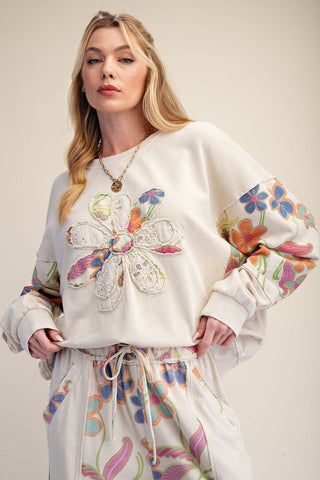 Khaki Floral Patch Sweatshirt