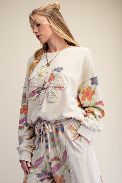 Khaki Floral Patch Sweatshirt