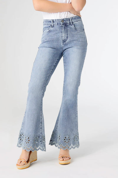 Scalloped Flower Flare Jeans