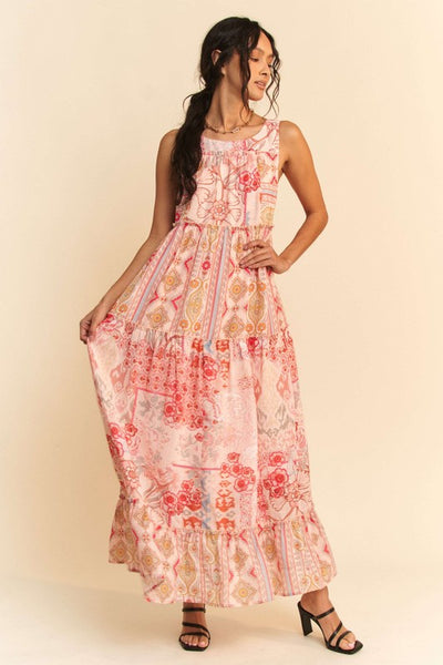 Geo Floral Tiered Maxi Dress